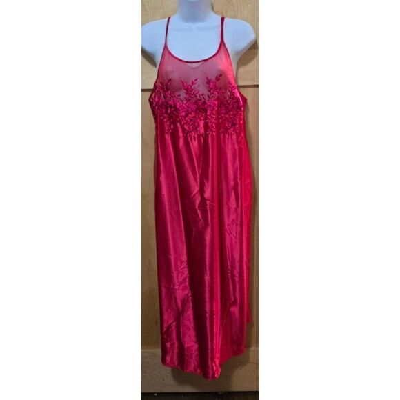 Vintage Dentelle Red Satin & Mesh Floral Nightgown L elegant date night - Picture 2 of 7